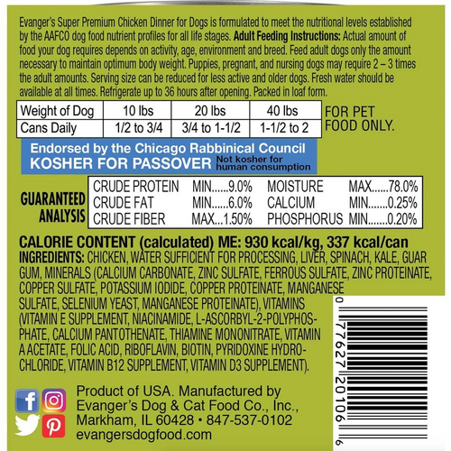 Evanger's Super Premium Chicken Dinner Canned Dog Food