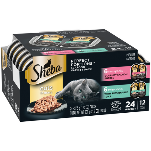 Sheba Perfect Portions Cuts in Gravy Multipack with Salmon and Tuna Wet Cat Food