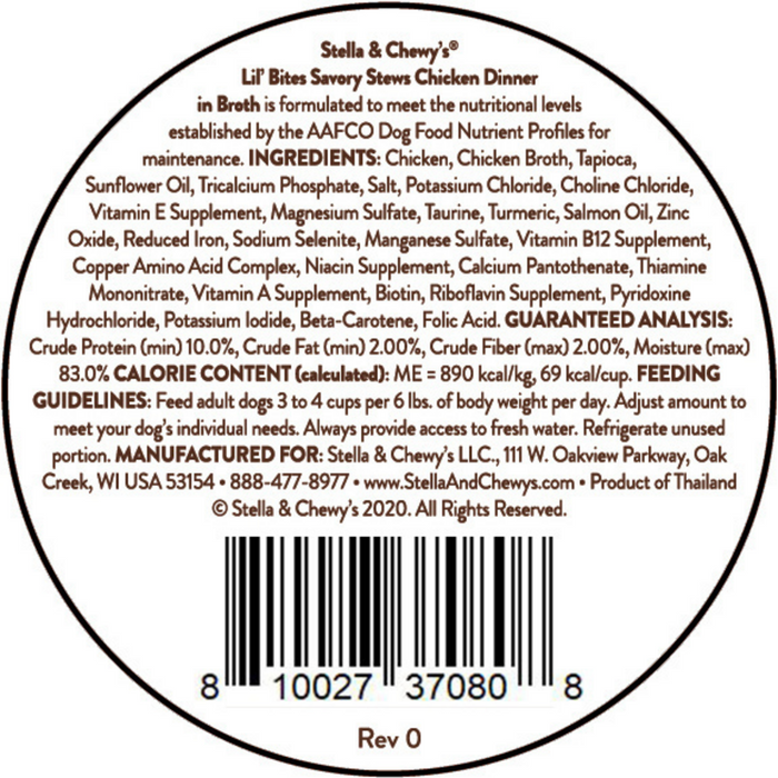 Stella & Chewy's Lil Bites Savory Stews for Small Breeds Chicken Dinner in Broth