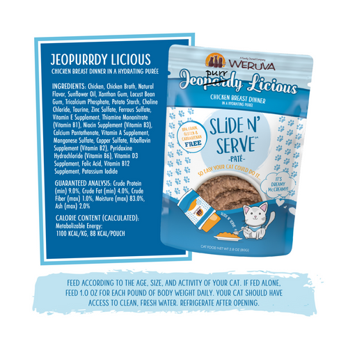 Weruva Slide N' Serve Grain Free Jeopurrdy Licious Chicken Dinner Wet Cat Food Pouch