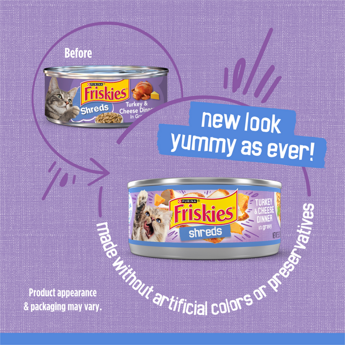 Friskies Savory Shreds Turkey And Cheese Dinner In Gravy Canned Cat Food