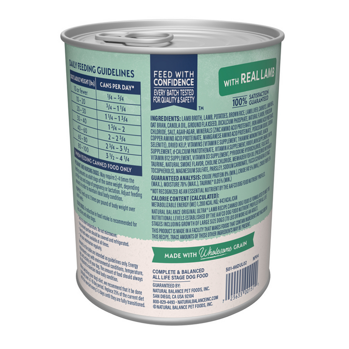 Natural Balance Original Ultra Lamb Recipe Canned Wet Dog Food