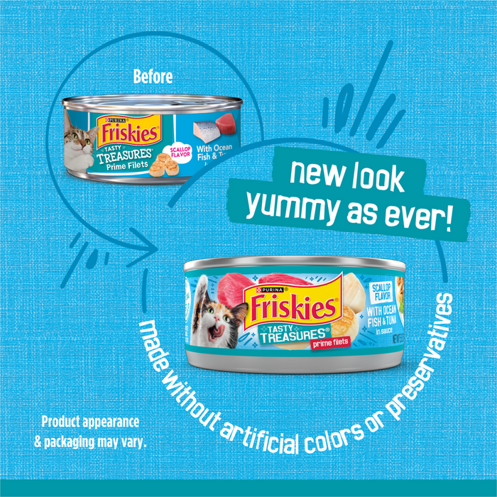 Friskies Tasty Treasures Prime Fillet with Ocean Fish & Tuna Scallop Flavor Canned Cat Food