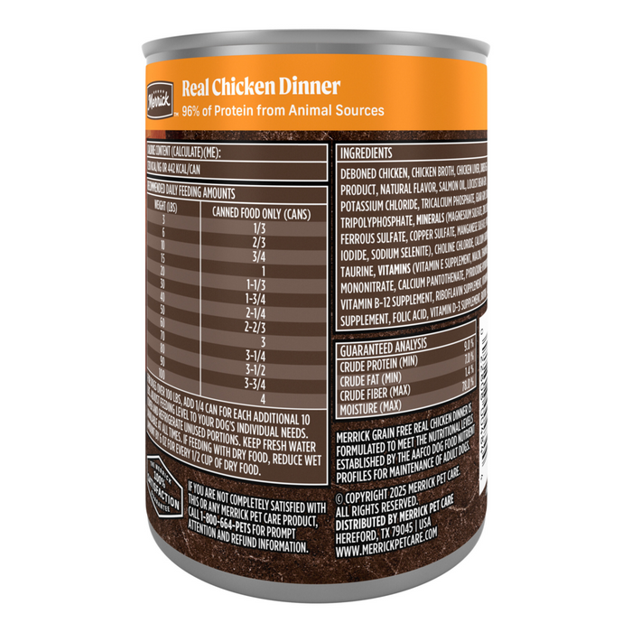 Merrick Grain Free 96% Real Chicken Canned Dog Food