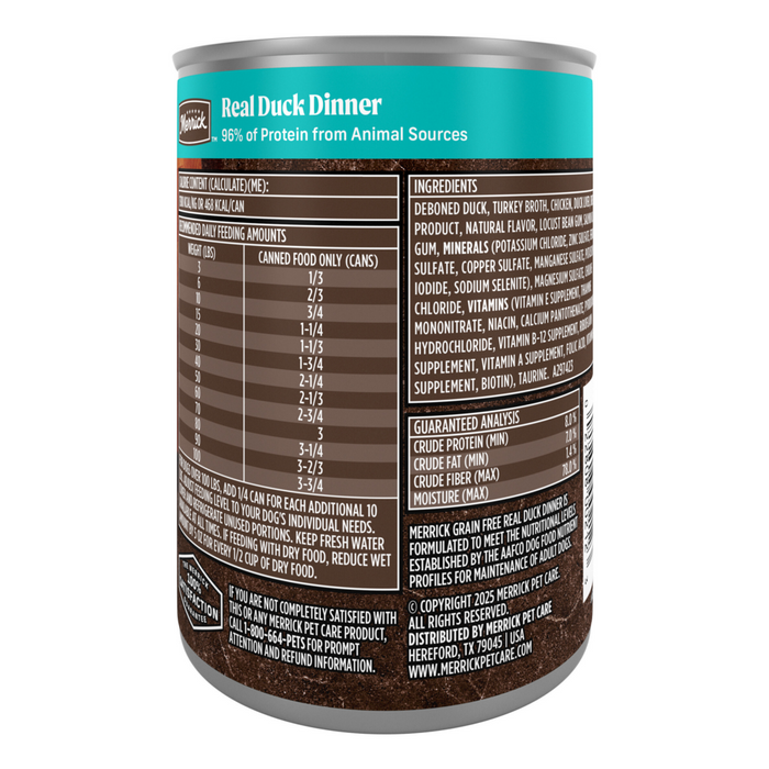 Merrick Grain Free 96% Real Duck Canned Dog Food