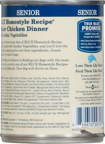 Blue Buffalo Homestyle Recipe Senior Chicken Dinner with Garden Vegetables Canned Dog Food