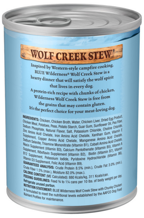 Blue Buffalo Wilderness Wolf Creek Stew Grain-Free Chunky Chicken Stew Adult Canned Dog Food