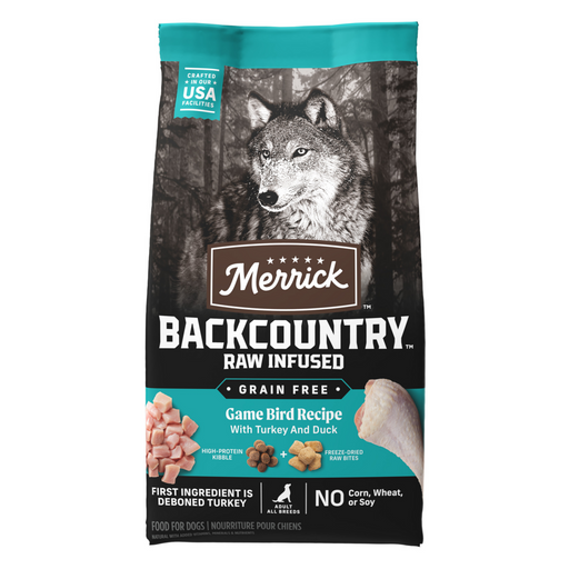 Merrick Backcountry Grain Free Dry Adult Dog Food Kibble With Freeze Dried Raw Pieces Game Bird Recipe