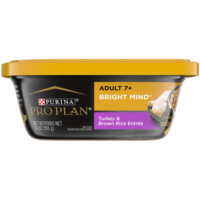 Purina Pro Plan Bright Mind Adult 7+ Turkey & Brown Rice Entree Dog Food Tray