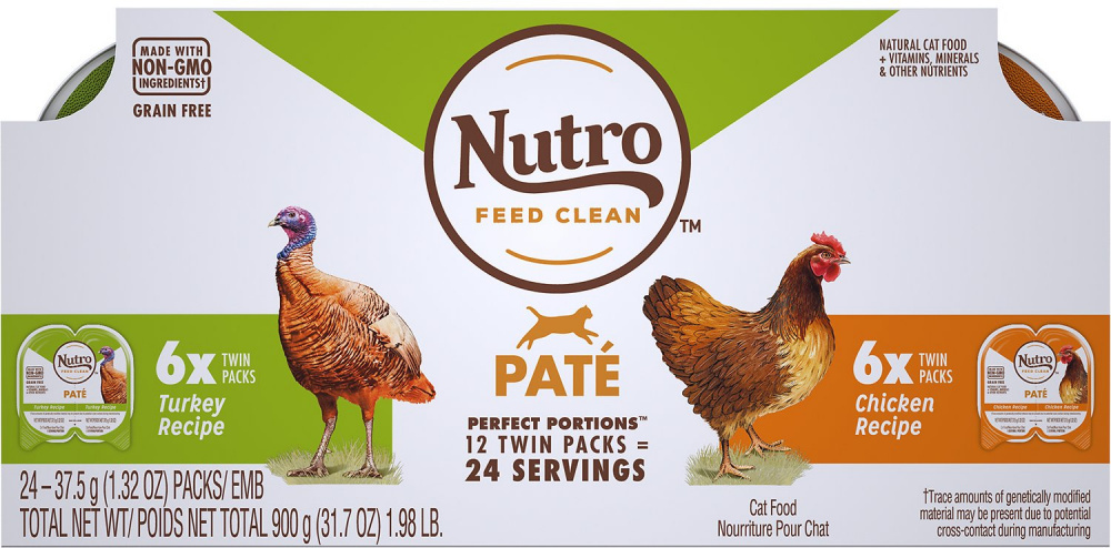 Nutro Perfect Portions Grain Free Turkey Pate and Chicken Pate Wet Cat Food Tray Variety Pack