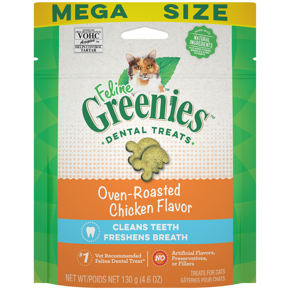 Feline Greenies Adult Natural Dental Care Oven Roasted Chicken Flavor Cat Treats