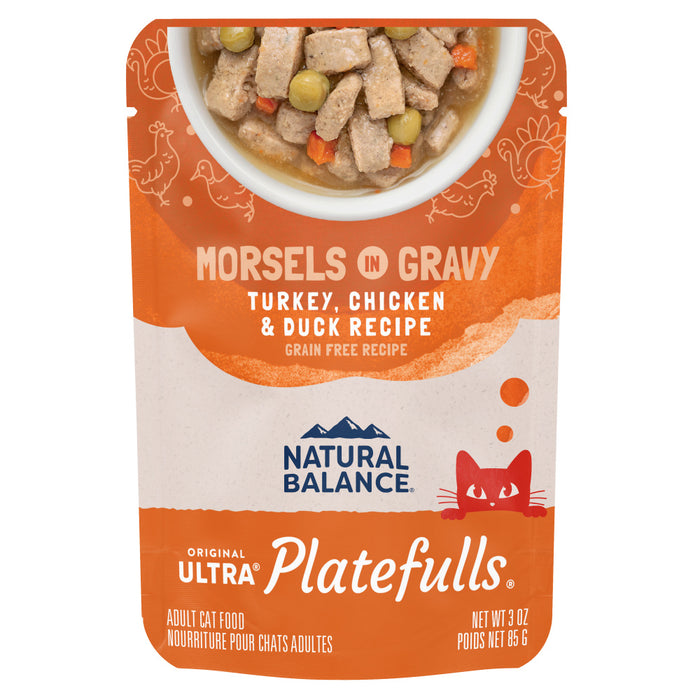 Natural Balance Original Ultra Platefulls Turkey, Chicken, & Duck Recipe Morsels in Gravy Wet Cat Food Pouches