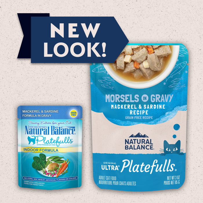 Natural Balance Original Ultra Platefulls Mackerel & Sardine Recipe Morsels in Gravy Wet Cat Food Pouches